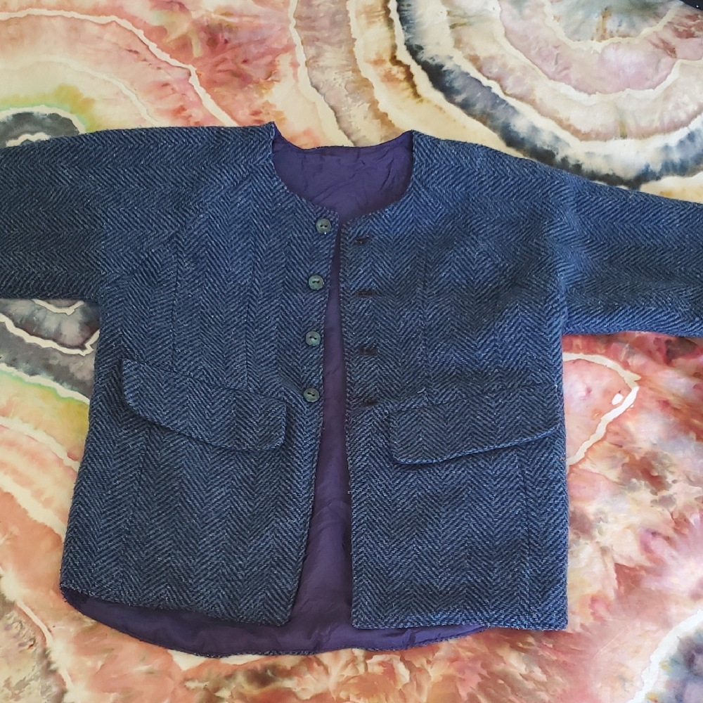 Boy's 3- 5 T Blue Herringbone Jacket